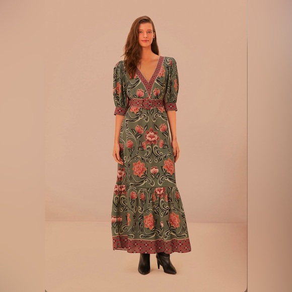 FARM Rio Dresses & Skirts - Farm Rio Arabesque Floral Green Maxi Dress